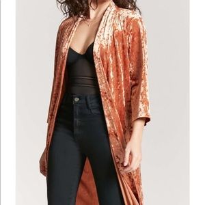 Peach crushed velvet kimono forever 21 SOLD